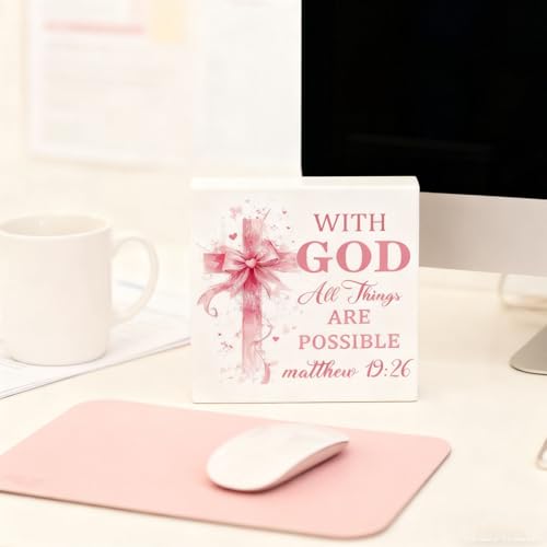 Christian Decor for Women Pink Bible Decor Inspirational Gifts Wooden Sign