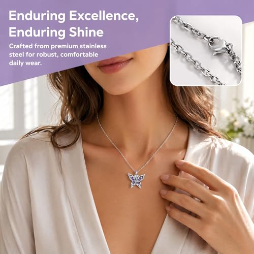 Urn Necklaces for Ashes for Women Butterfly Memorial Jewelry Human Pet Ash Urns Stainless Steel Crystal Pendant Necklace