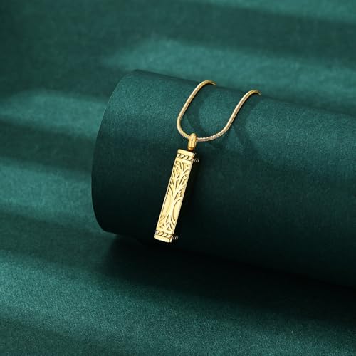 Tree of Life Cremation Jewelry Urn Necklaces for Ashes Memorial Keepsake Pendant for Women Men Gifts With Funnel Kit & Bag Gold