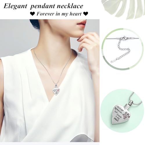Urn Necklace for Ashes Personalized Urn Pendant Heart Necklace Pets Paw Print Keepsake Waterproof Memorial Gifts for Dogs Silver-Pink