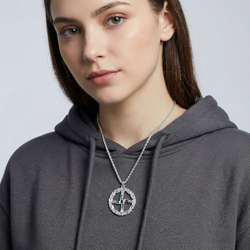 St Brigid's Cross Necklace Saint Bridget Necklace Cubic Zirconia Traditional Irish Celtic Cross Pendant Pagan Religious Jewelry Amulet Gift for Women Men silver