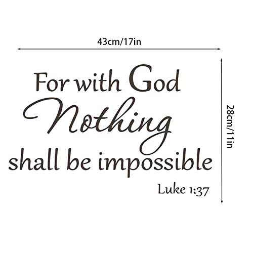 INCAUCA Bible Verse Wall Decals Peel and Stick, for with God Nothing Shall be Impossible Luke 1:37 Wall Art Saying Sticker, Inspirational Spiritual Religious Decor for Church Home Pray 1pcs