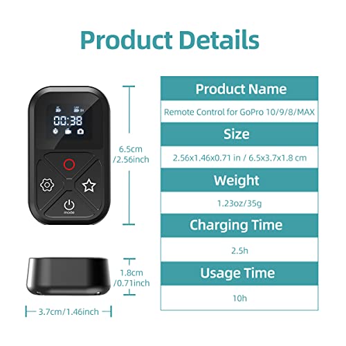 Wireless Remote Control for GoPro Hero 13/12/11/10/9/8 Black/MAX/Phone with LCD Display, Magnetic Charging Port and Wrist Strap, GoPro Camera Accessories