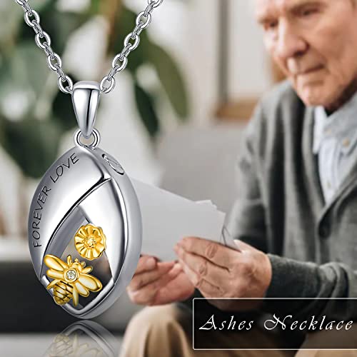 KINGWHYTE Bee Ashes Necklace for Women 925 Sterling Silver Urn Necklace for Ashes Pet Keepsake Cremation Jewelry Memory with Funnel Filler Kit
