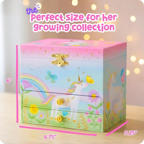 Giggle & Honey® Musical Unicorn Jewelry Box for Girls Floral Unicorn