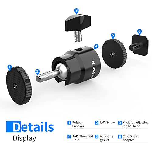 Neewer Mini Ball Head with Cold Shoe & 1/4” Screw, 2 Pack, 360° Swivel 90° Tilt Ballhead Camera Mount Hot Shoe Adapter for Camera, Camcorder, Smartphone, LED Video Light, Microphone, Ring Light, ST17 ST17（2-Pack）