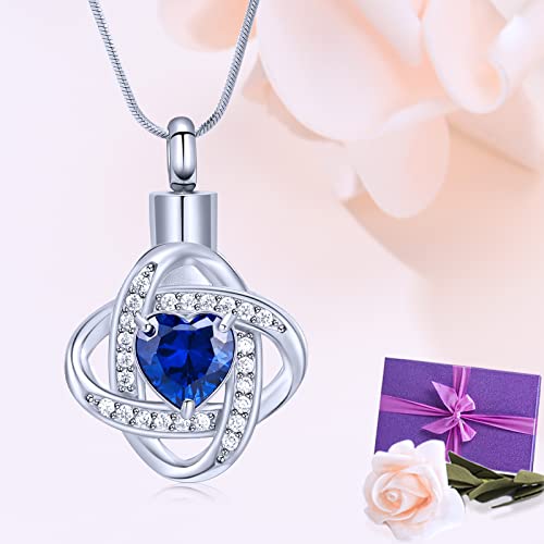 Minicremation Cremation Heart Urn Necklace Ashes Love Heart Pendant Birthstone Necklace Jewellery Gifts for Women Girl Keepsake Pendant Memorial Locket Ash Silver-Blue