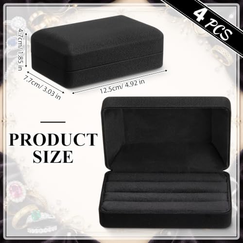Nosiny 4 Pcs Black Velvet Jewelry Ring Storage Box for Multiple Rings