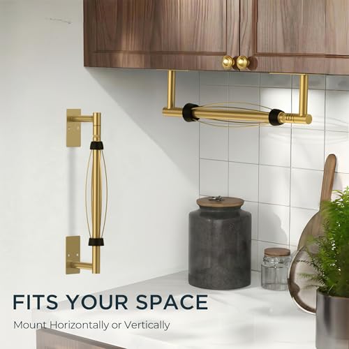 FORIOUS Paper Towel Holder Under Cabinet, Single Hand Tear, Brushed Gold One-Handed Tear (Upgraded)