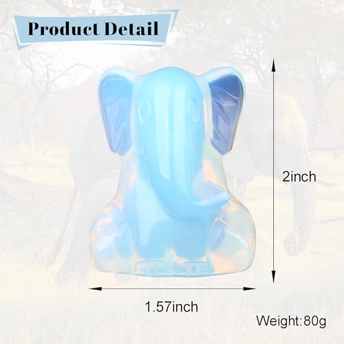 YATOJUZI 2" Opal Elephant Decor Figurine Moonstone Hand Carved Elephants Statue Figurines Crystal Decor White Home Room Office Desk Decorations Cute Elephant Gifts for Women Bright White