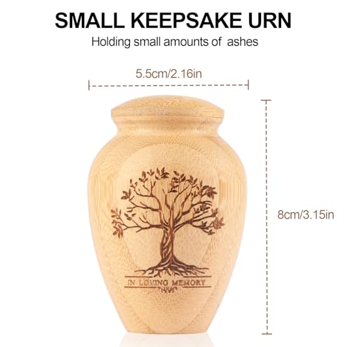 Small Urns for Human Ashes Dad Mom - Beautiful Tiny Keepsake Urns for Pets - Mini Tree of Life Urn Made of Bomboo - Hold 5 Cubic Inches of Ashes (Tree of Life)