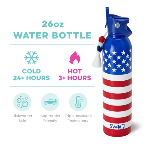 Swig Life 26oz Insulated Water Bottle with Straw Lid, All American
