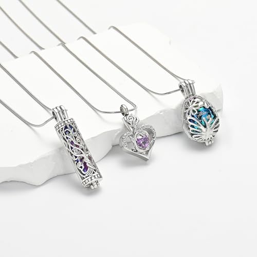 Cremation Jewelry Tree of Life Cylinder Roseflower Urn Necklace Set for Ashes for Women Memorial Keepsake Pendant Jewelry Holds Human & Pet Ashes of Loved Ones Rainbow-Purple