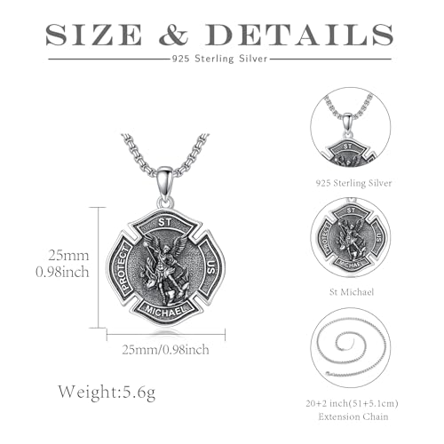 TRISHULA Saint Medal 925 Sterling Silver Necklace St Florian Archangel Michael Poseidon St Christopher Amulet Religious Jewellery Unisex Gift St. Michael necklace