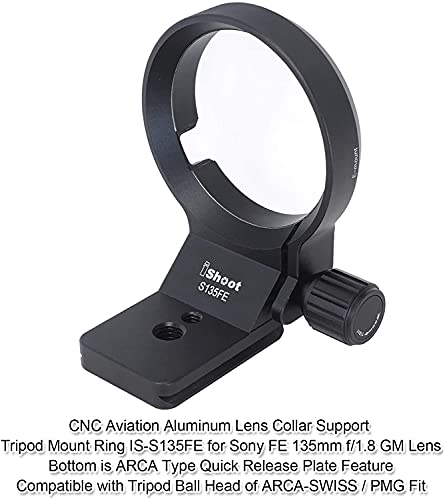 iShoot CNC Machined 62.5mm Tripod Mount Ring Lens Collar for Sony FE 135mm f/1.8 GM Lens, Built-in ARCA Type Quick Release Plate Compatible with Tripod Ball Head of ARCA-Swiss PMG SUNWAYFOTO BENRO