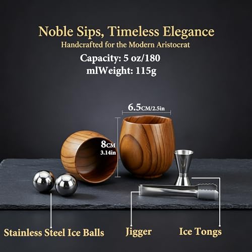 Wooden Whiskey Glasses Set of 2, Handmade Old Fashioned Bourbon Drinking Glass, Great Bourbon Whiskey Gifts for Men, Dad, or Brother, Father's Day, Birthday Gifts(10oz)