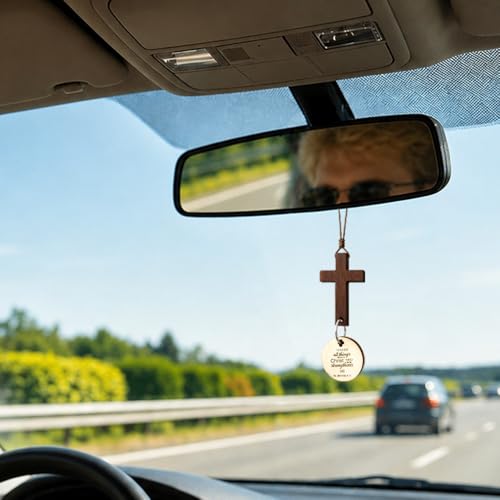 I Can Do All Things Through Christ Car Cross Hanging Accessories Bible Verse Rearview Mirror Decoration Christmas Christian Religious Gifts for Men Women New Driver Christian Car Accessories I can do all things through christ
