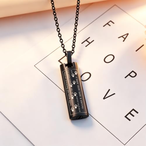 Pet Cremation Jewelry for Dog/Cat Ashes Paw Print Keepsake Memorial Jewelry Stainless Steel Rectangle Cremation Ashes Urn Necklace black