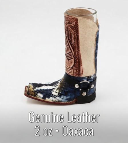 Mexican Boot Shot Glass - Handmade Hand Tooled Leather Mini Boot Tequila Shot - Cowboy Boot Glasses - Assorted Colors - 3 Pack - Approximately 5 1/2" H x 6" W random