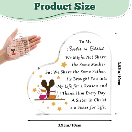 Christian Sister Acrylic Plaque Religious Gifts for Women Faith Inspirational Desk Decor Religious Sisters Christian Gifts Friendship Appreciation Acrylic Heart Keepsake To My Sister in Christ