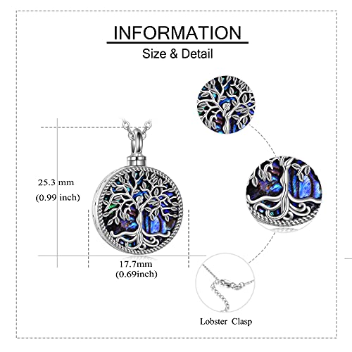YAFEINI Tree of Life Locket Necklace 925 Sterling Silver Family Tree of Life Abalone/Mother of Pearl Locket Necklace that Holds Pictures for Women Jewelry