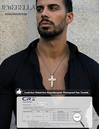 JeweBella Stainless Steel Cross Necklace for Men Christian Crucifix Chain silver-61