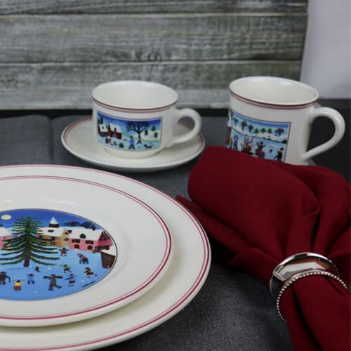 Villeroy & Boch Naif Christmas Collection Tea Cup Saucer, Premium Porcelain, Made in Germany, 5.75 in Diameter, White