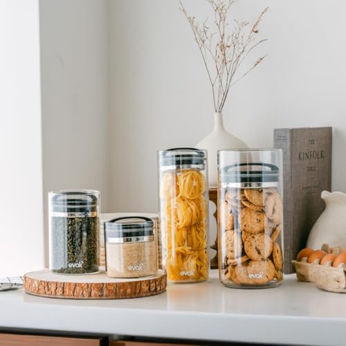 Prepara Evak large compact glass food storage container with airtight lid, 6x3.75 inches, ideal for kitchen organization and freshness.