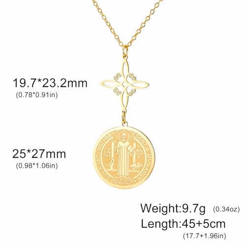 LIKGREAT Witches Knot Saint Benedict Necklace Stainless Steel Double Protection Amulet Necklace Catholic Exorcism Medal Pendent Witchcraft Jewelry gold-1