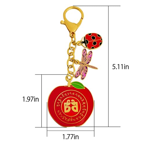 Feng Shui Harmony Apple With Ladybug & Dragonfly Keychain Peace Luck Amulet Keychain