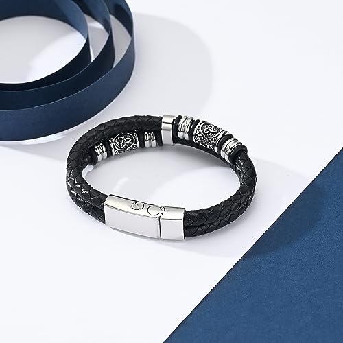 constantlife Viking Thor's Hammer Cremation Bracelet for Ashes for Men Braided Leather Wristband Cuff Bangle Memorial Urn Jewelry Funeral Keepsake Gift Celtic Beads-Silver 20cm