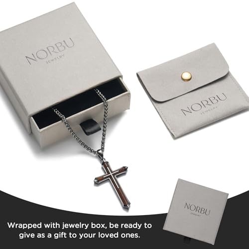 NORBU Wooden Cross Necklace for Men, Black Natural Wood Cross Pendant Grey black Style D