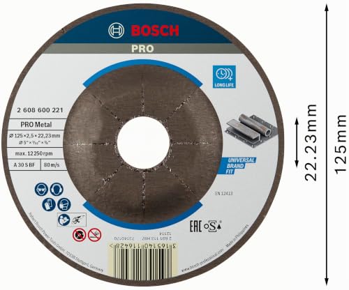 Bosch 1 x PRO Metal Longlife Cutting Disc for Small Angle Grinders and 22.23 mm Bore (for Steel, Diameter 125 mm, Professional Accessories Small Angle Grinder) 125 x 2.5 mm