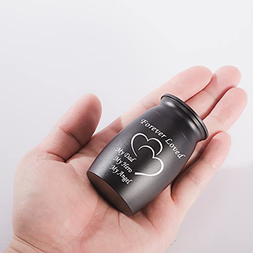 Urns for Dad Ashes, 2.8“ High Small Cremation Urns, Miniature Personal Decorative Urn, Handcrafted Beautiful Peaceful Mini Keepsake Urn, Engraved Forever Loved & Double Heart Urn for Sharing Dad keepsake