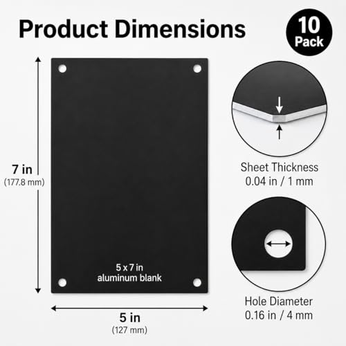 10 pack INVINEEX 5052 black aluminum sheets, 5 x 7 inches and 1mm thick