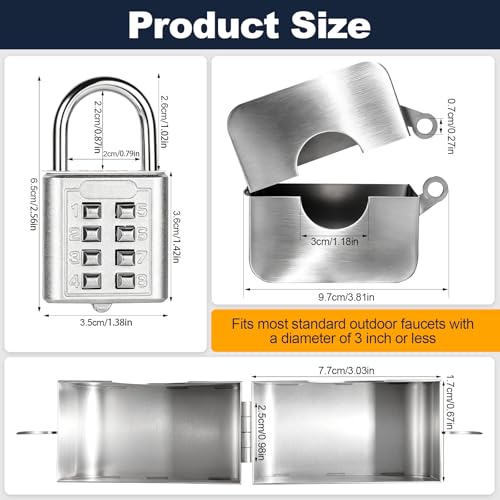 Stainless Steel Tap Lock - Lockable Theft Protection for Outdoor Taps - Fits Valve Handles 1 Inch to 2.95 Inch (25-75 mm) - For Garden, Yard and Home