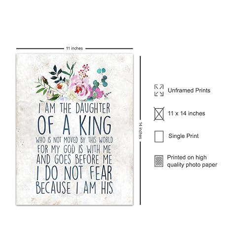 Christian Scripture Poster 11x14 - Inspirational Bible Verse Wall Art for Girls Room - Religious Wall Decor - spiritual Daughter Gifts - Christian Art for Women - Bible Verses Decor UNFRAMED 11"L x 14"W