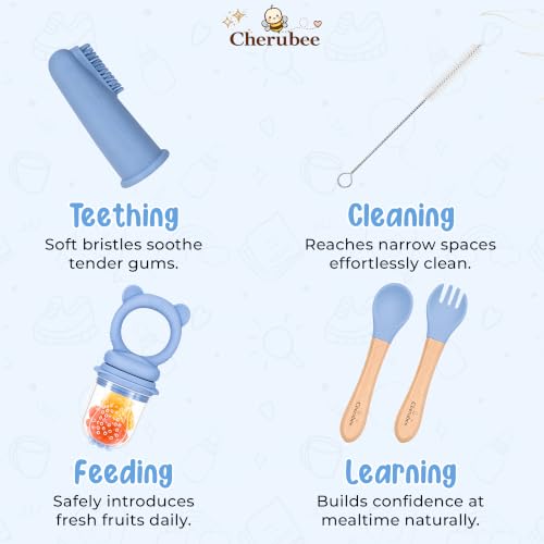 Baby Feeding Essentials Silicone Baby Feeding Set 15-Pcs | Suction Plate with Lid, Bowl, Adjustable Bib, Sippy Cup, Snack Cup, Spoon, Fork, Pacifier, Brush & Ice Tray | CE & CPC Certified Gray Blue