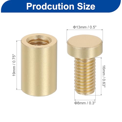uxcell gold aluminum standoff screws, 12-piece set, 1/2 x 0.93 inch advertising spacers