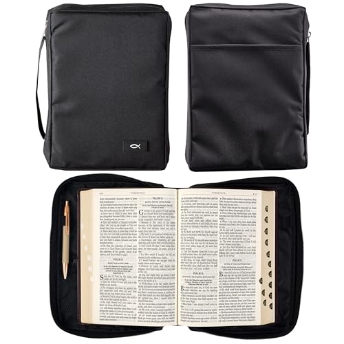 Promo Poly-Canvas Bible / Book Cover w/Fish Applique (Medium, Black) Medium Black/Jesus Fish #1