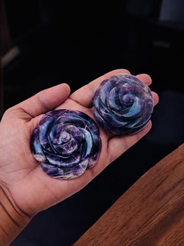 Amethyst Crystal Rose, Amethyst Hand Carved Flower, Crystal Flower, Handmade Crystal Hand Carved Rose, Home Decor Office Table Decor Reiki Healing Crystal Antique Showpeiece 50-60MM
