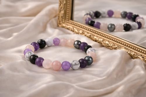 Natural Gemstone Healing Crystal Bead Bracelet, 8mm Stretch Calming & Anti-Anxiety
