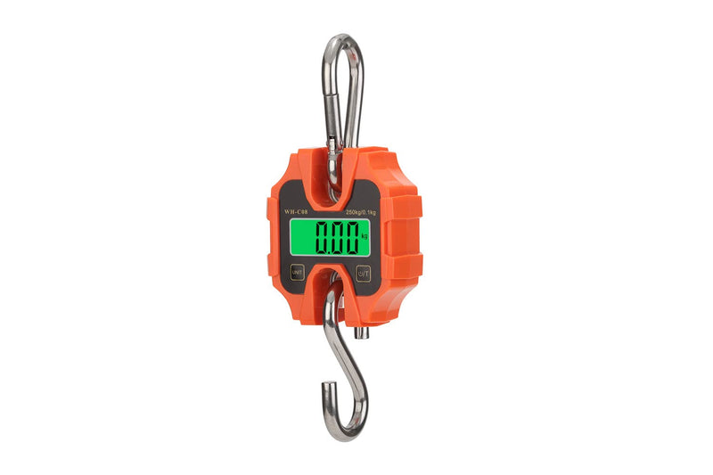 Klau Portable Crane Scale 250 kg / 500 lb Heavy Duty Digital Hanging Scales LCD Display with Backlight for Home Farm Hunting Outdoor Orange Stainless Steel