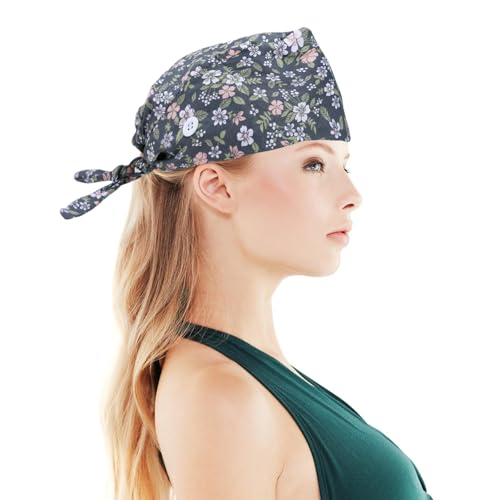 Surgical Cap, Fabric Nurse Cap, Adjustable Surgical Cap, Pack of 3 | Hat Buttons Adjustable Work Cap with Sweatband Hoods Bag Caps Cotton Dust Cap Printed Turban Hat