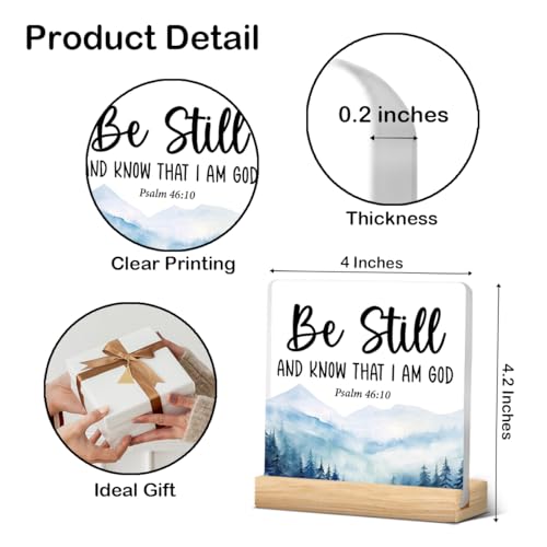 Inspirational Christian Desk Sign Gifts for Men Women - Bible Verse Decor - Be Still and Know That I Am God Psalm 46:10 Religious Acrylic Sign Desk Plaque Home Office Living Room Decor