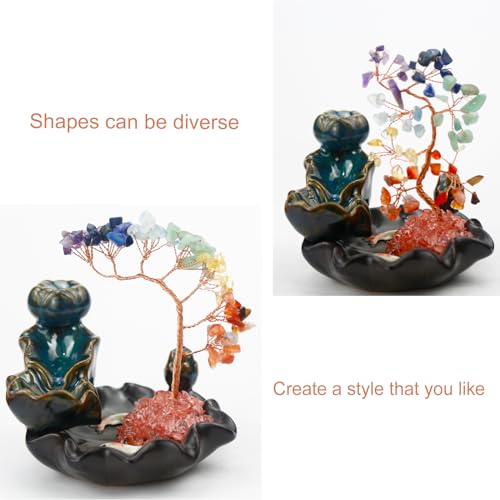 Dreamgirnh Chakras Backflow Incense Burner, Crystal Tree Incense Waterfall Fountain, Cone Incense Holde, Living Room Shelf Aesthetic Decor 7 Chakras