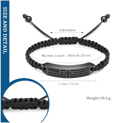 constantlife Cross Cremation Bracelet for Ashes Men Women American Flag Memorial Braided Bangle for Human Keepsake Adjustable Urn Jewelry to Honor Loved Ones Gift Black