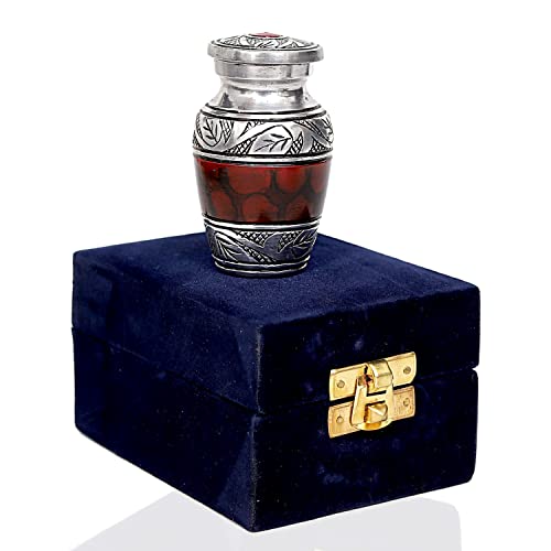 hlc Lovely Small Keepsake Urn Qnty 1 - Keepsake Urn for Human Ashes with 1 Velvet Box Bag-Mini Keepsake Urn -Red Brass Mini Memorial Affordable Keepsake Urn (3 cu.in)