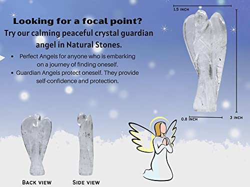 Amazing Gemstone Crystal Quartz Crystal Guardian Angel Figurines Ornament for Healing Birthstone, Decoration Statue (Hand Carved Pocket Gemstone Angel) (3 inch) 3 inch
