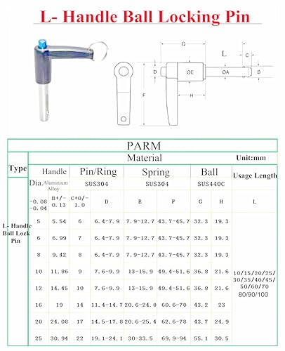 HAIWEN 12x60mm L-handle aluminum grip stainless steel ball lock safety pin with ring and lanyard cable